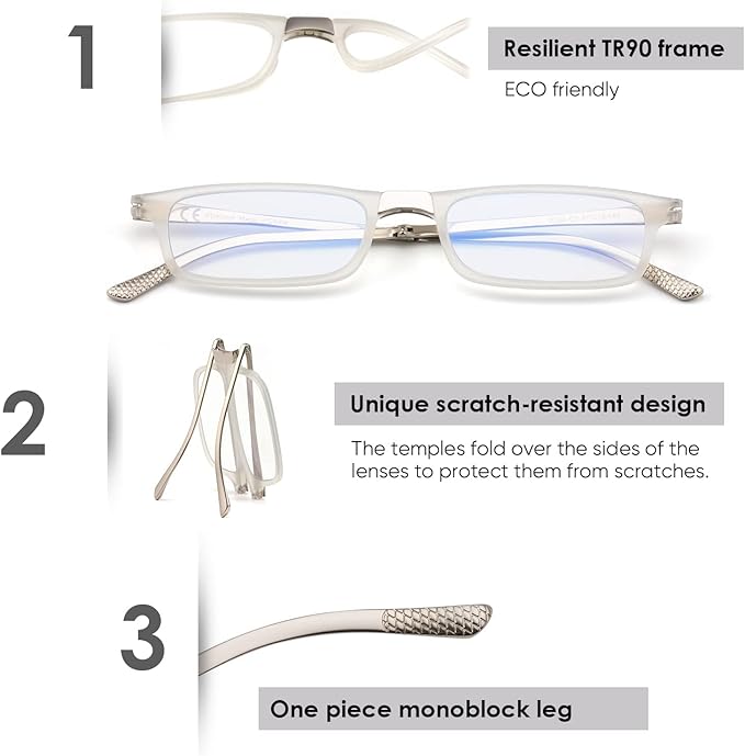 SKYOAK Evolved Folding Reading Glasses For Women Men Blue Light Blocking Anti UV Eyestrain Foldable Portable Compact Readers with Flat Hard Case Pocket Computer glasses 2.25 CLEAR