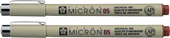 SAKURA PIGMA MICRON 05 FINELINER PEN, 0.45MM LINE WIDTH, PACK OF 2 (Brown)