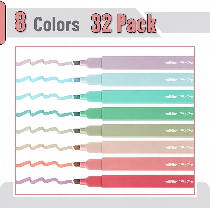 Mr. Pen- Bulk Aesthetic Highlighters No Bleed, 32 Pack, Vintage, Chisel Tip | Bulk Cute Highlighters Assorted Colors for Journaling, Highlighting, Underlining, Fast Dry, School Supplies