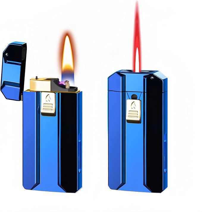 Smart Dual-Fuel Dual-Flame Lighter, Windproof Red Butane Torch & Kerosene Soft Flame, Arc Induction Ignition, Multiple Ignition Modes, Refillable & Rechargeable Lighters (Fuel Not Included)