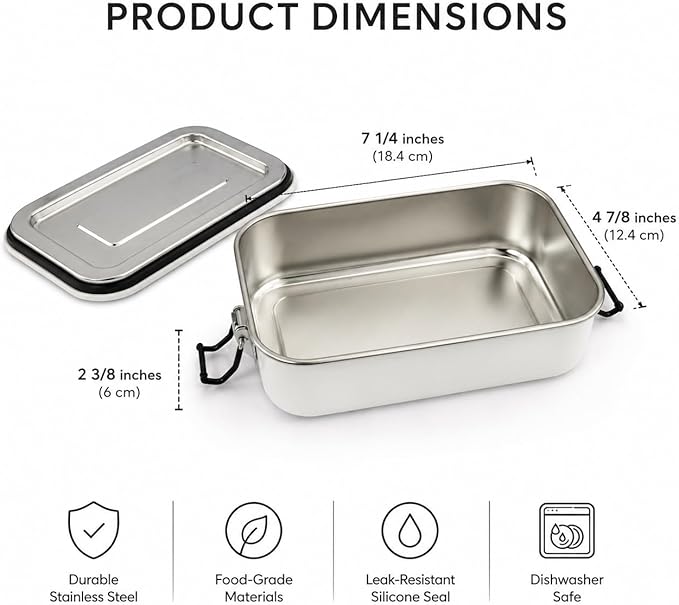 Stainless Steel Lunch Box, Leak-Resistant Bento Food Container with Locking Clips, Powder-Coated Metal Meal Prep Box for Work, Travel & Adults, 30 oz (900 ml) White Sand