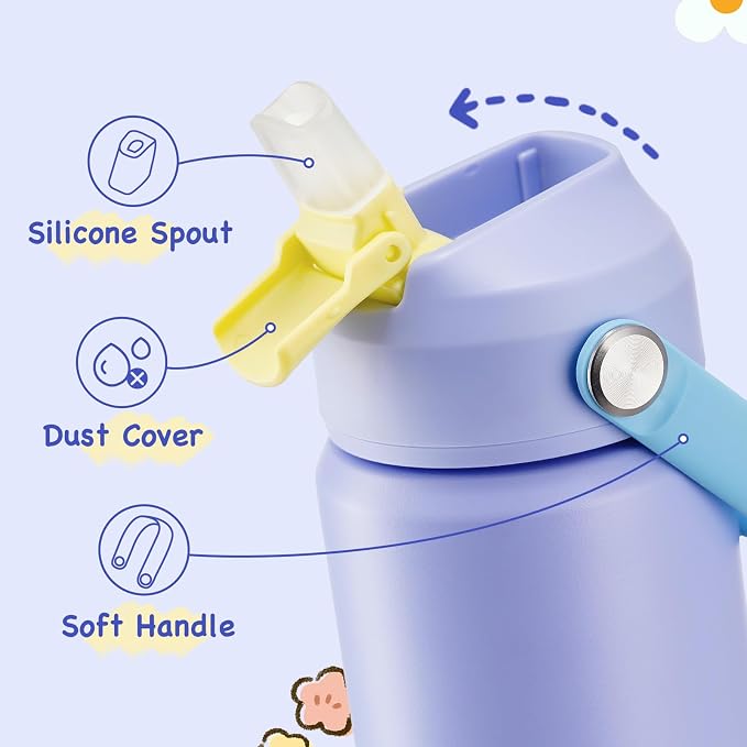 Kerilyn 12oz Water Bottle, Stainless Steel Insulated Water Bottle with Straws Leak-Proof, Water Cup Double Wall Vacuum, BPA Free, Blue Mix