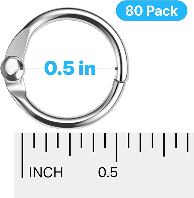 OWLKELA 80 Pcs Binder Rings 0.5 Inch, Loose Leaf Metal Book Rings, Flash Card Rings, Index Card Rings, Clip Rings, Nickel Plated Steel, Key Rings, Silver