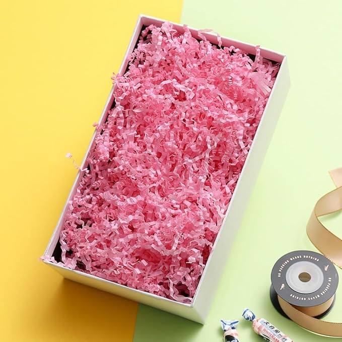Crinkle Cut Paper Shred Filler, Raffia Paper Shredded Paper Stuffing for Gifts Wrapping Baskets Box Filling Easter Party Supply (Pink)