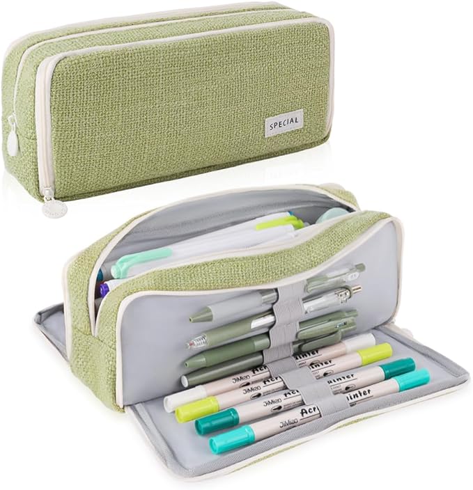 iSuperb Large Pencil Pouch 3 Compartments Pencil Case Big Capacity Pencil Bag for Kids Teen Girls Boys Student School Supplies Pen Organizer Holder Bag (Green)