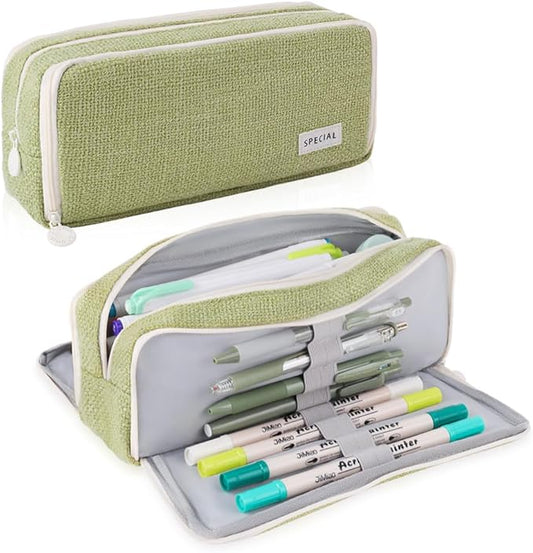 iSuperb Large Pencil Pouch 3 Compartments Pencil Case Big Capacity Pencil Bag for Kids Teen Girls Boys Student School Supplies Pen Organizer Holder Bag (Green)