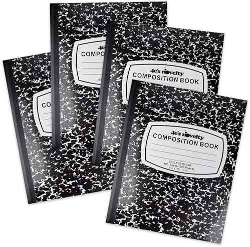 4E's Novelty College Ruled Composition Notebooks 4 Pack - Hard Cover 100 Sheets 9.75" x 7.5" for Notetaking, Black Marble Bulk Compositon Book, Back to School Supplies For Students Boys Girls & College by 4E’s Novelty