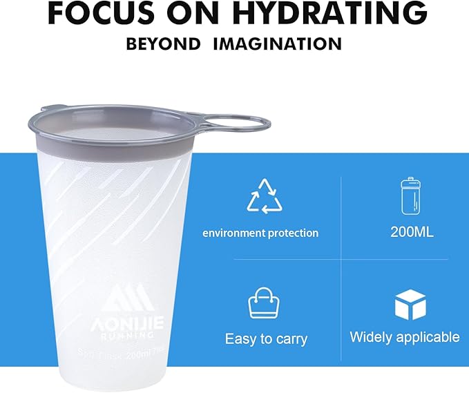 AONIJIE Collapsible Cup 200ml – Foldable Hiking Cup, Ultra Portable Soft Cup for Trail Running, Camping & Travel, Silicone Water Cup for Outdoor Hydration - White