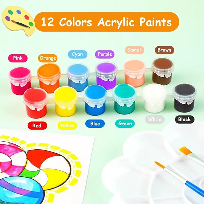 420Pcs Mini Acrylic Paint Set, 30 Pack Washable Paint Strips Kit with 60 Painting Brushes, 12 Colors Bulk for Beginners Adults Painting Craft