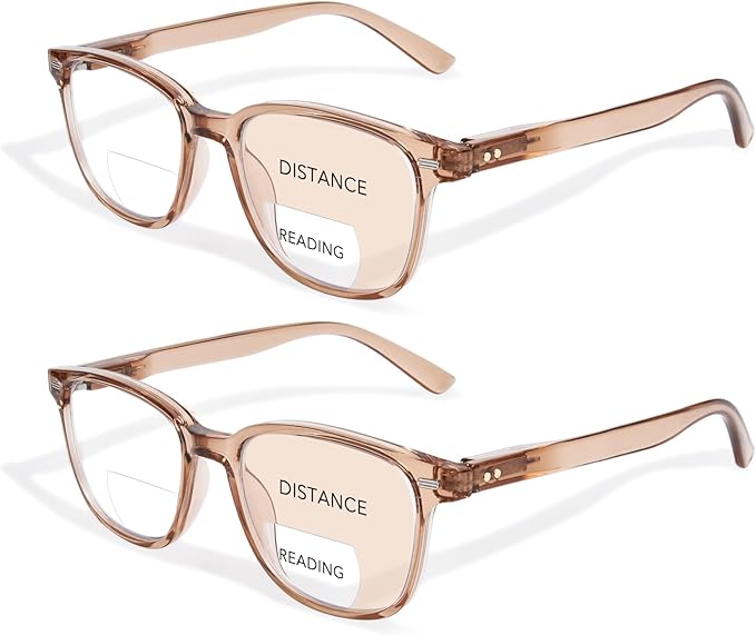 Bifocal Reading Glasses for Women, Blue Light Blocking Computer Readers with Spring Hinges, Retro Square Frame