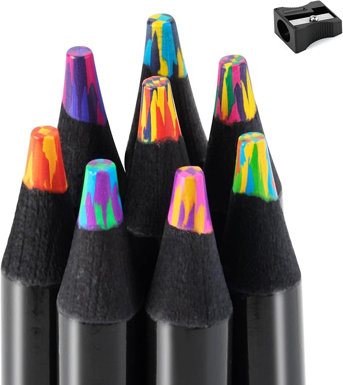 finenolo 8 Pieces Jumbo Rainbow Colored Pencils with Sharpener, Stocking Stuffers for Kids, Art Supplies for Drawing & Coloring, Birthday Party Favors, Classroom Pencils for Boys & Girls
