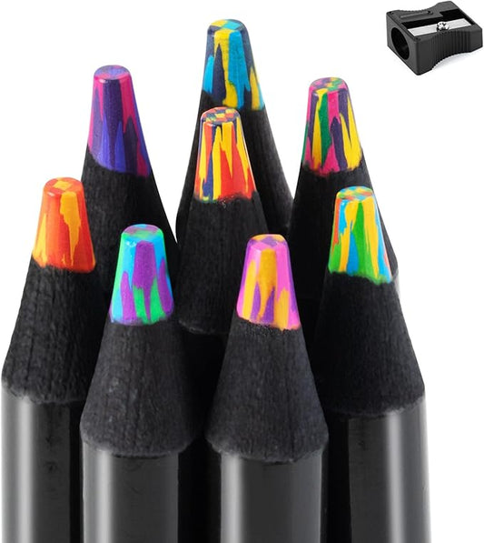 finenolo 8 Pieces Jumbo Rainbow Colored Pencils with Sharpener, Stocking Stuffers for Kids, Art Supplies for Drawing & Coloring, Birthday Party Favors, Classroom Pencils for Boys & Girls