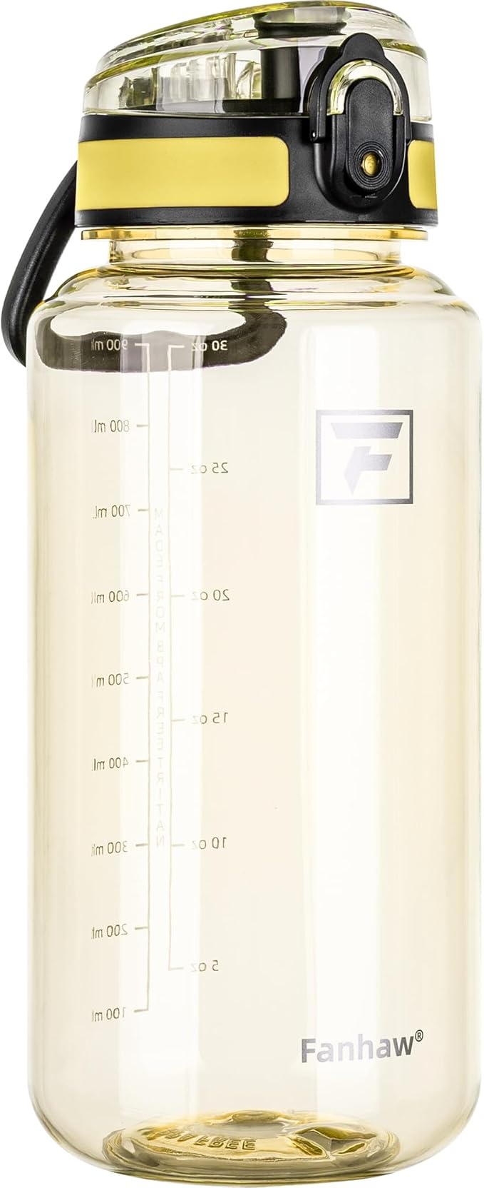 Fanhaw 32 Oz Clear Tritan Water Bottle, BPA-Free & Leak-Proof, Wide Mouth with Anti-dust Chug Lid, Reusable Plastic Bottle for Gym, Travel, School & Office (Imperial Yellow)