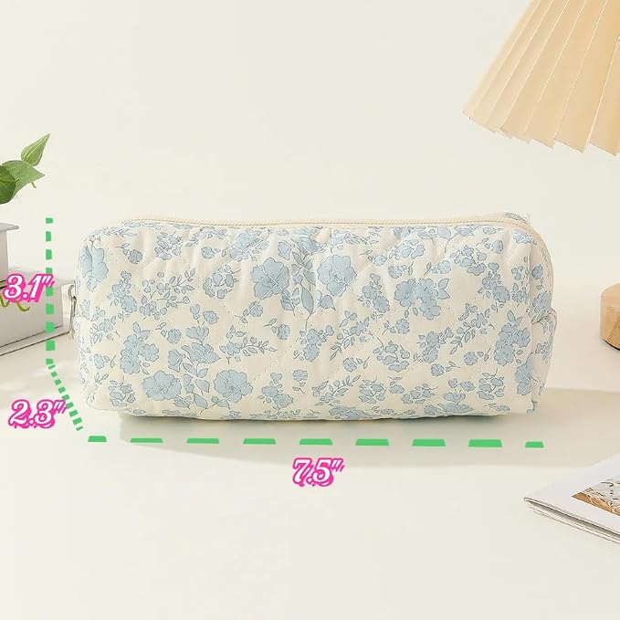 Cute Mini Quilted Makeup Bag for Women Travel Cosmetic Bags Lightweight Coquette Aesthetic Floral Toiletry Organizer Case (Floral#01)