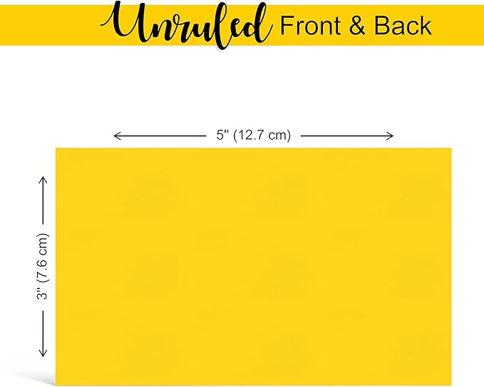 THREE LEAF 3 X 5, INDEX CARDS UNRULED, 4000 CT. (100 x 40) CANARY, Blank Flash Cards, Study Card, Memo Pad, For To-Do List, Art And Craft Projects