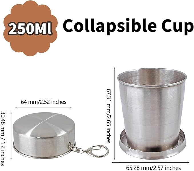 Litoexpe 5oz Collapsible Travel Cup With Keychain, Stainless Steel Folding Camping Cup Portable Drinking Mug For Hiking, Picnic and other Outdoor Activities, 150ml
