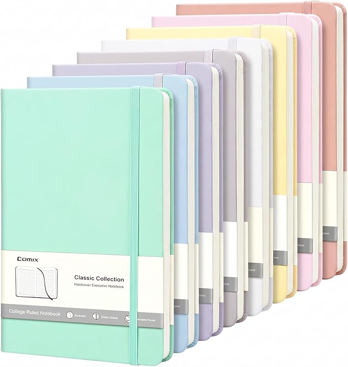Comix 8 Pack Lined Notebook Journals, 240 Pages, 5.5 x 8.3 inch, Hardcover，College Ruled，Journaling Notebooks for Work, School, Home, A5 Journals for Notes-Taking, Writing