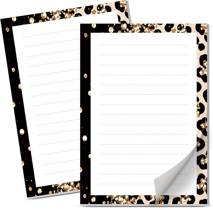 Lined Sticky Notes 4x6 in, 2 Pack Large Cute Notepads with Lines Self-Stick Note Pad, Funny Memo Pads Strong Adhesive for Office, Home Luxury Leopard