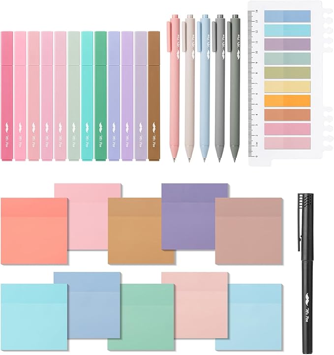 Mr. Pen- Aesthetic Book Annotation Kit, 38 pcs, 12 No Bleed Aesthetic Highlighters, 5 Gel Pens Black Ink, 700 Transparent Sticky Notes & Tabs for Study, Bible Journaling, Planner, Mothers Day Gift