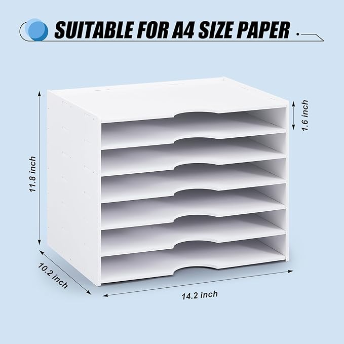 Juexica 7 Tier Scrapbook Paper Trays Organizer 14.2 x 10.2 x 11.8 Inch Stackable Paper Storage for Desk Desktop File Organizer for Home Office Classroom Decorations