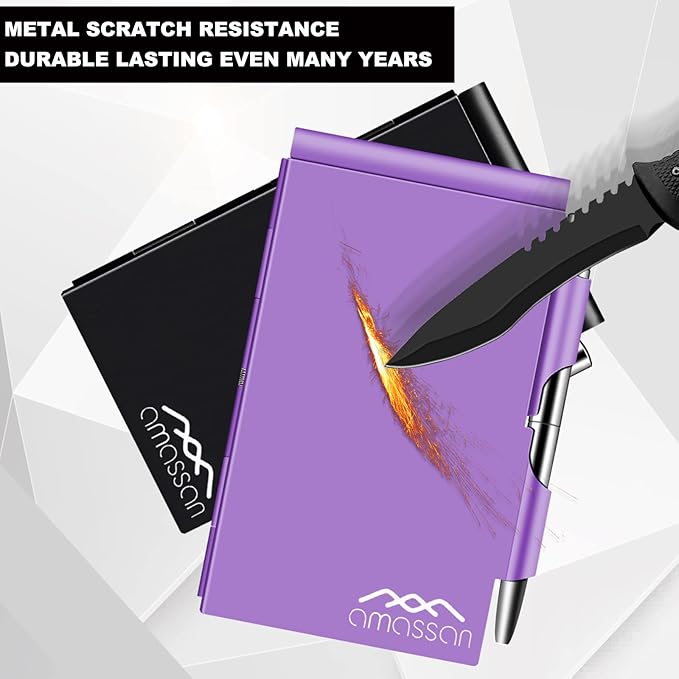 Metal Small Notebook, Mini Notepad, Small Pocket Notepad Aluminum Note Case with Mini Metal Pen and 60-Page Sheets - Memo Books Note Pads, Solid Purple