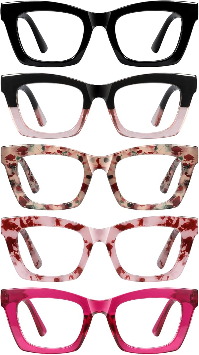 Reading Glasses for Women-5 Pack Blue Light Blocking Square Fashion Readers with Spring Hinge Computer Eyeglasses(Mix1, 3.00x)