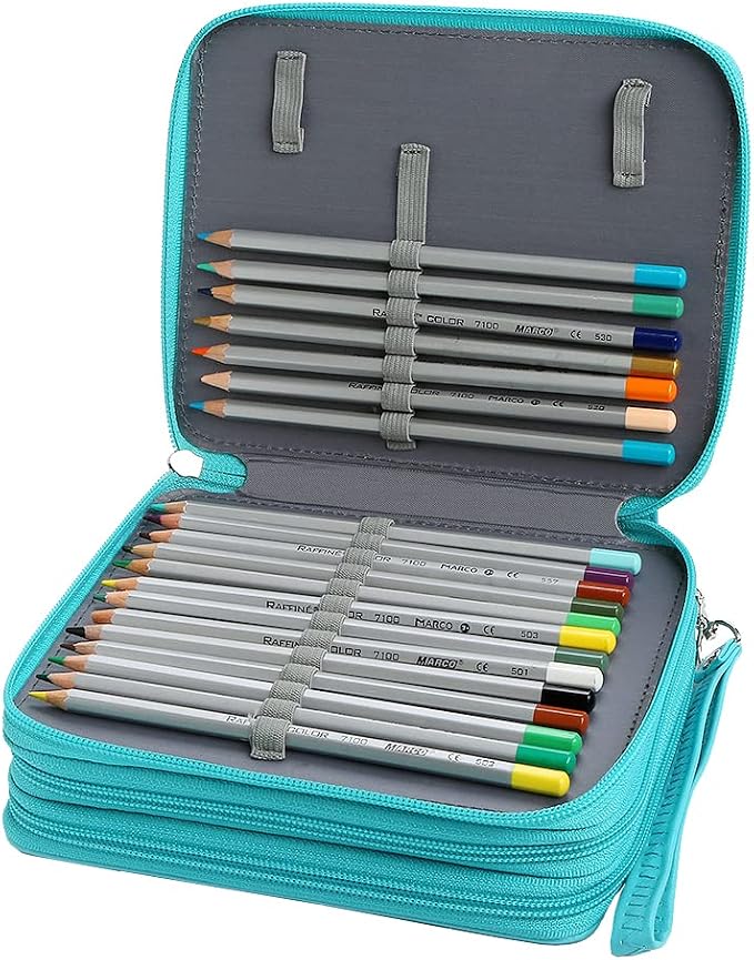 72 Slots Pencil Case Organizer w/Removal Handle Strap | 3-Layer Zipped Pencils Box Large for Colored Pencils Watercolor Pencils for Office and Travel for Artist