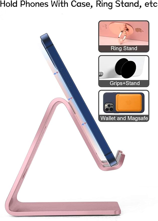 Aoviho Cell Phone Stand for Desk, Aluminum Phone Holder for iPhone 17 16 15 Pro Max, Samsung Galaxy, Stable Office Desk Accessories,Hands Free Stand for Office Home,Pink