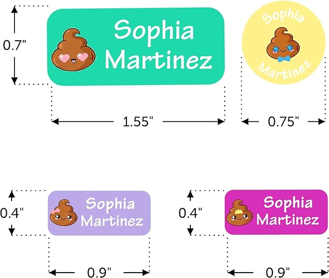 Waterproof Custom Name Stickers (135 Labels) - Personalized Daycare Labels for Clothing, Water Bottles, Lunch Boxes & School Supplies - Ideal for Camp & Daycare - No-Iron (Funny Poopy 2)