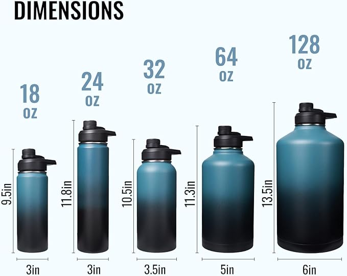 Fijinhom 24 oz Insulated Water Bottle with Handle, 304 Stainless Steel Water Bottles with Wide Mouth, Double Wall Vacuum Sports Water Bottle, BPA Free, Keep Cold and Hot, Blue&Black