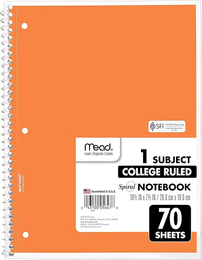 Mead Spiral Notebook, 12 Pack of 1-Subject College Ruled Spiral Bound Notebooks, Pastel Color Cute School Notebooks, 70 Pages