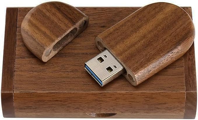 64GB USB3.0 Oval Wood Flash Drive Box, FEWINA Wooden USB Drive 64G USB 3.0 Super-Speed Thumb Drive Jump Drive Ideal Gift for Birthday/Anniversary/Wedding/Photographer(Walnut)