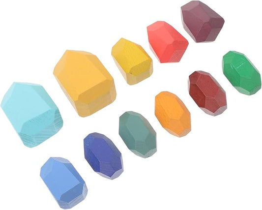 Wooden Rainbow Stacking Blocks Beech Wood Irregular Shape Balance Building Montessori Educational Cognitive Plaything for Family Interaction