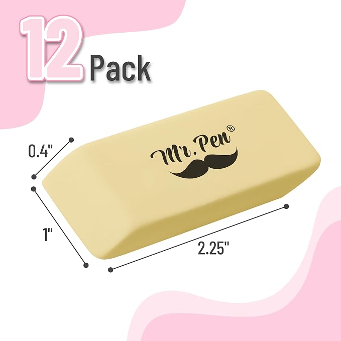 Mr. Pen- Pencil Eraser, 12 Pack, Yellow