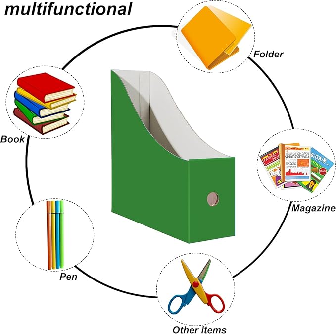 Limitliho 6 Pack Cardboard Magazine Holder for Desk, Book Bins for Classroom Library,Office,Home, 10.6" H x 10.2" L x 3.5" W in Magazine File Holder (Green)