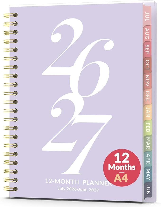 Forvencer Planner 2026-2027, July 2026 - June 2027, 8.5" x 11" Academic Year Monthly and Weekly Calendar Planner with Spiral Bound, Month Tabs, Flexible Cover for School Office (A4, Purple)