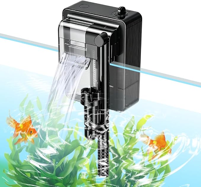 DONGKER Hang On Back Aquarium Filter, 3W/5W Multi-Stage Filtration | Automatic Height Adjustment Silent Waterfall Fish Tank Filter with Oil Skimmer Oxygen Increasing for Fish Tank
