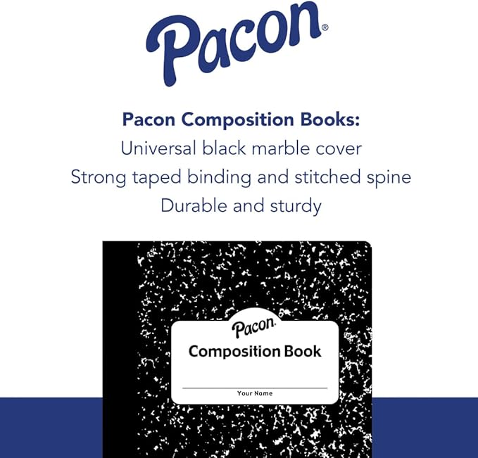 Pacon Quadrille Ruled Black Marble Composition Notebook, 1.5" Grid Ruled on Both Sides, 7.5" x 9.75", 100 Sheets (200 Pages)/Book, Class Pack of 24 Composition Books