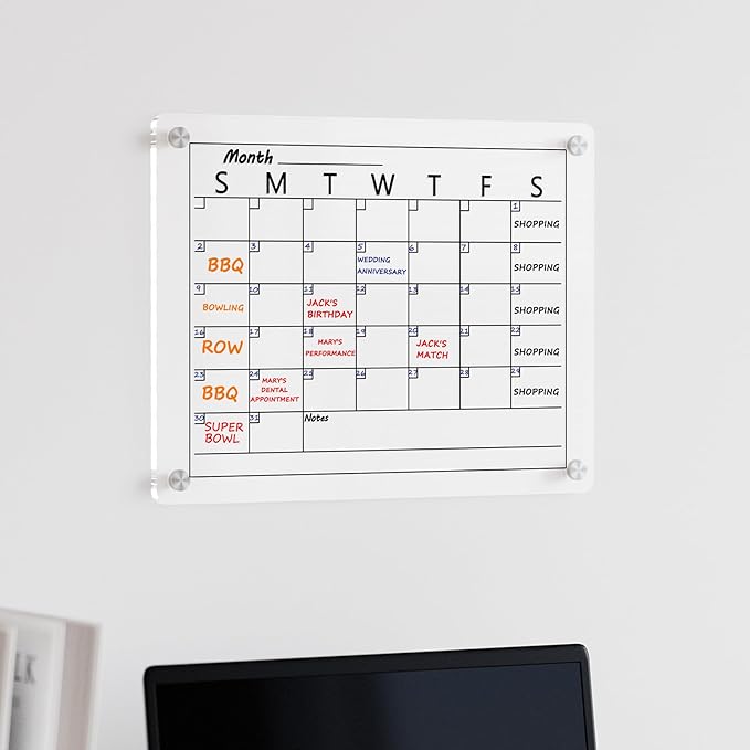 Neatsure Acrylic Calendar Whiteboard for Wall, 15"x11" Small Clear Monthly Planner Dry Erase White Board for List, Kitchen, Planning, Memo