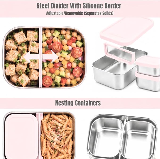 Modaniam Flexibento Leak Proof Stainless Steel Lunch Box, Pink, 40 OZ