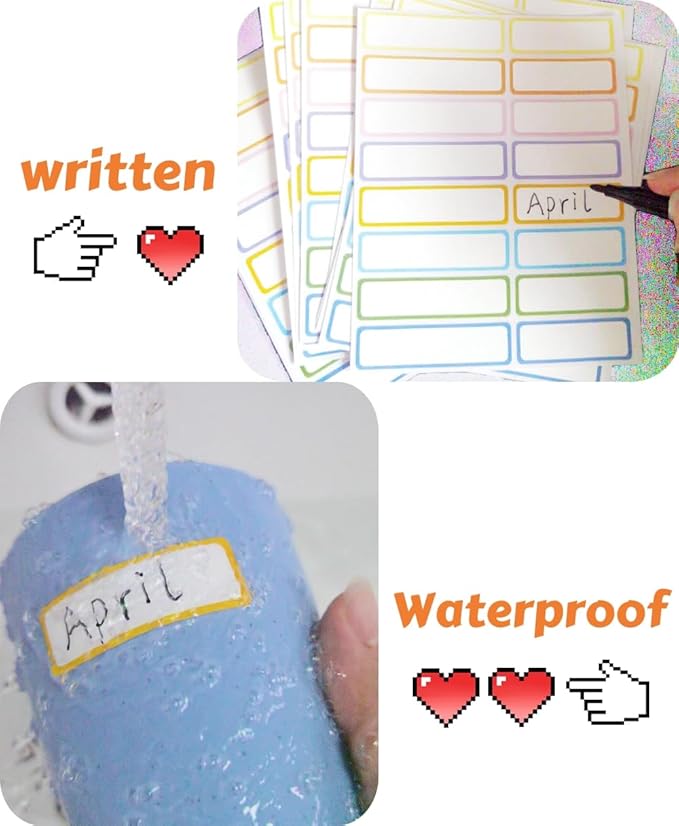 Waterproof Removable Name Labels for Children， Colored Border Bottles Labels 320, Write-on Label Colorful Name Tags for Office, School Supplies, Home Storage Containers, Jars