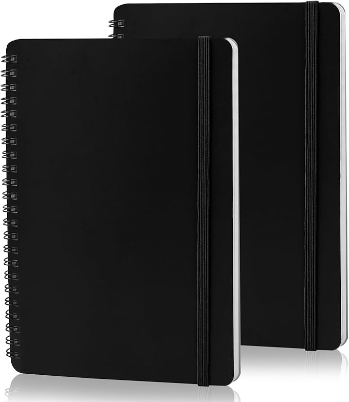 Utron Spiral Notebook For Women & Men, 2PCS Spiral Journal Notebooks, 5.9 x 8.3” College Ruled Notebook For Work Notes, Journal Writing, And Daily Life Entries (Black)