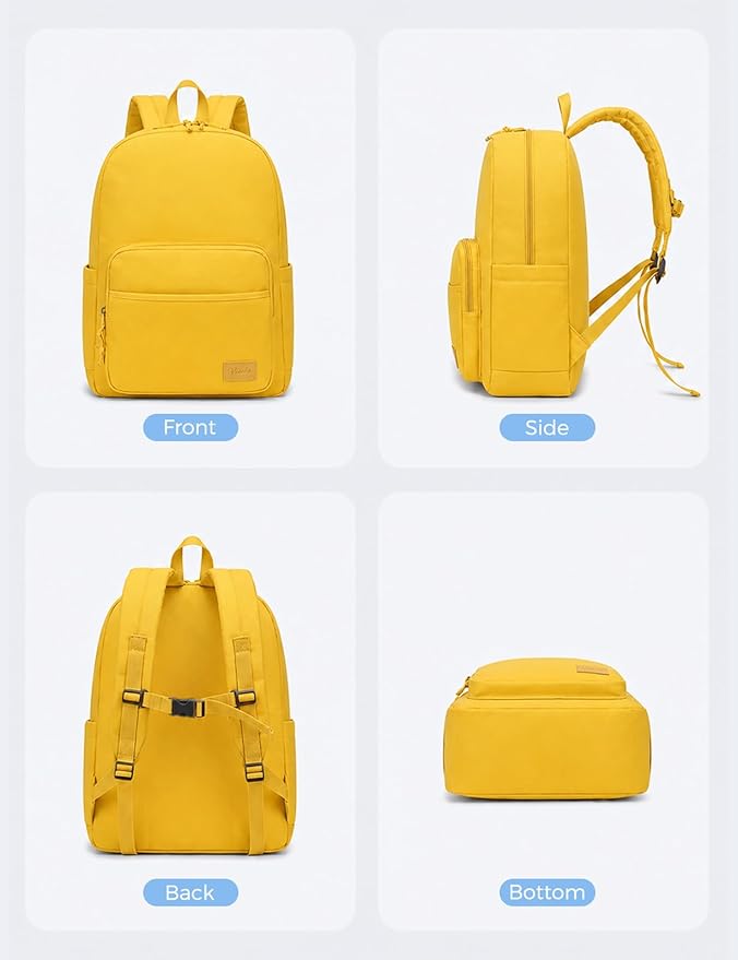 VASCHY School Backpacks, Lightweight Bookbag Schoolbag for Boys Girls Casual Basic Simple Daypack for Women Yellow