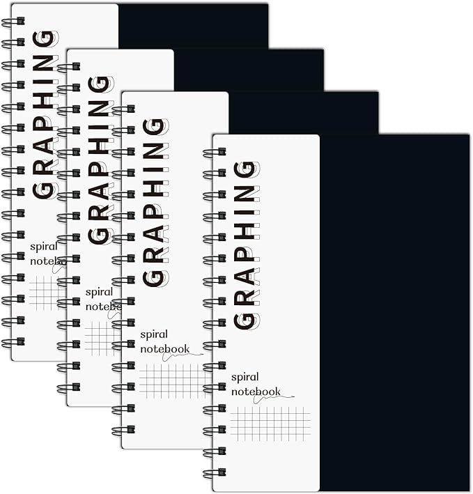 A5 Graph Paper Spiral Notebook 8.5" x 5.7"-4 Pack Grid Notebook Hardcover Notebook 120 Pages 100 GSM Thick Graphing Paper Notebook Hardcover Journal for School, Office, Artist Writing/Drawing