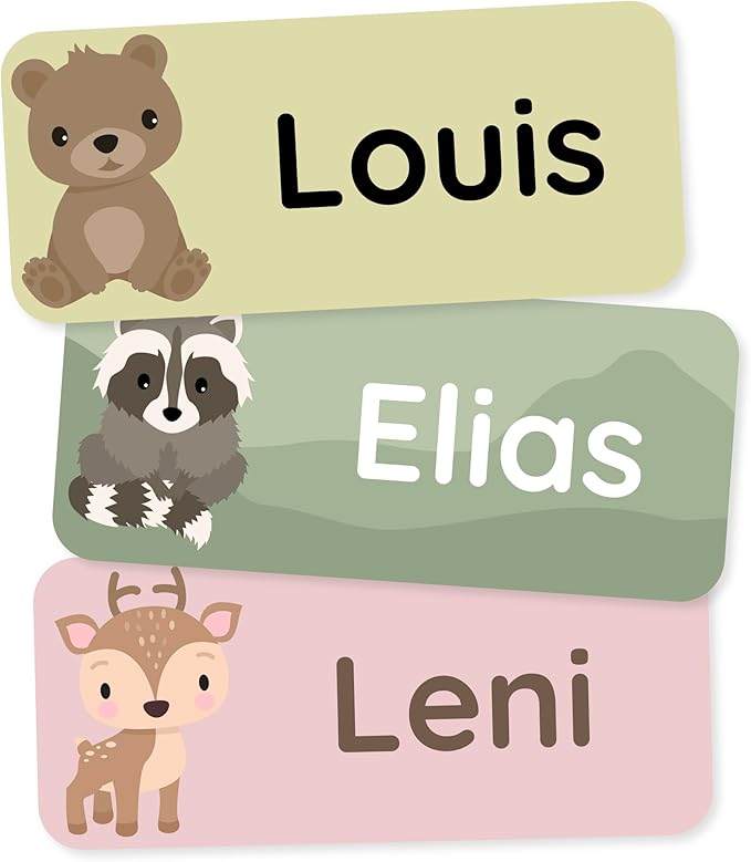 Personalized Name Labels for Kids (120) – Custom Waterproof & Durable Stickers for Clothing, Daycare, Office & School Supplies - Forest Animals