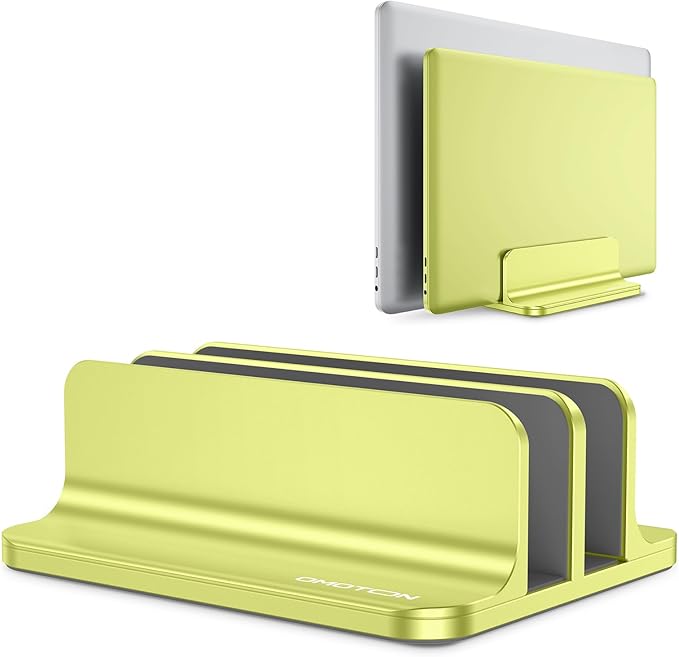 OMOTON Vertical Laptop Stand [Updated Double Version], Desktop Aluminum Mac Book Stand with Adjustable Dock Size, Fits All Mac Book, Surface, Chrome Book and Gaming Laptops (Up to 17.3 inch), (Green)
