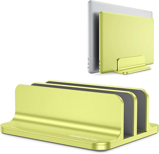 OMOTON Vertical Laptop Stand [Updated Double Version], Desktop Aluminum Mac Book Stand with Adjustable Dock Size, Fits All Mac Book, Surface, Chrome Book and Gaming Laptops (Up to 17.3 inch), (Green)