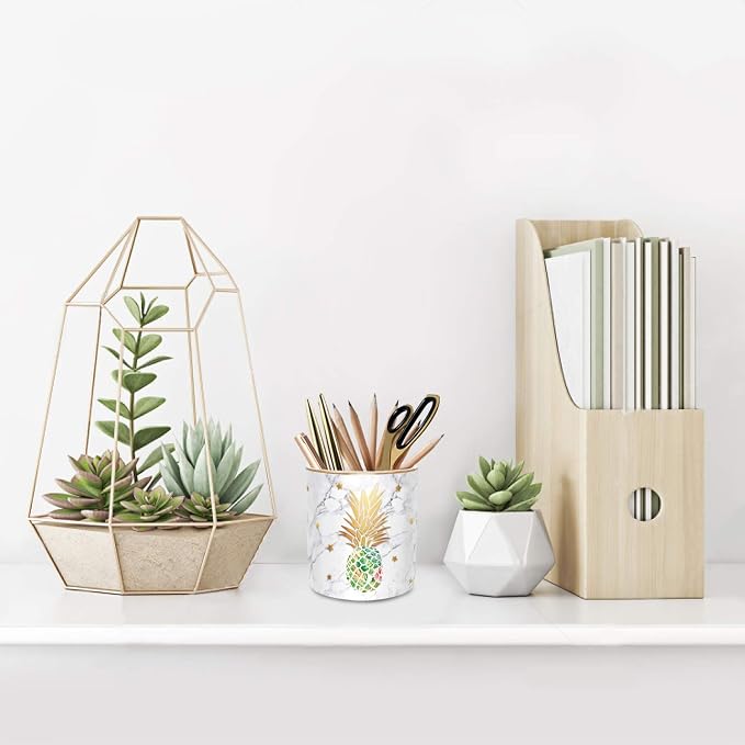 Large Capacity Colored Pencil Holder for Desk, Pineapple Pen Cup Holder, Pretty Office Accessories for Girls Women, Ceramic Organizers, Makeup Brush Holder for Home, Green Pineapple