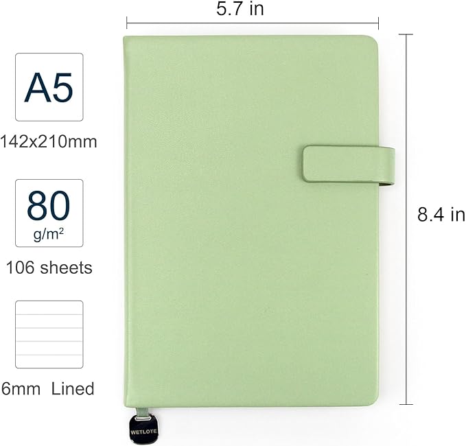 A5 Hard Cover Notebook with Pen Holder, Gold Edges & 180° Lay Flat - Large 5.7x8.4 Lined, Bookmark, Gift Box - Durable Journal for Office, Study, Travel - Writers, Students (Grass Green)