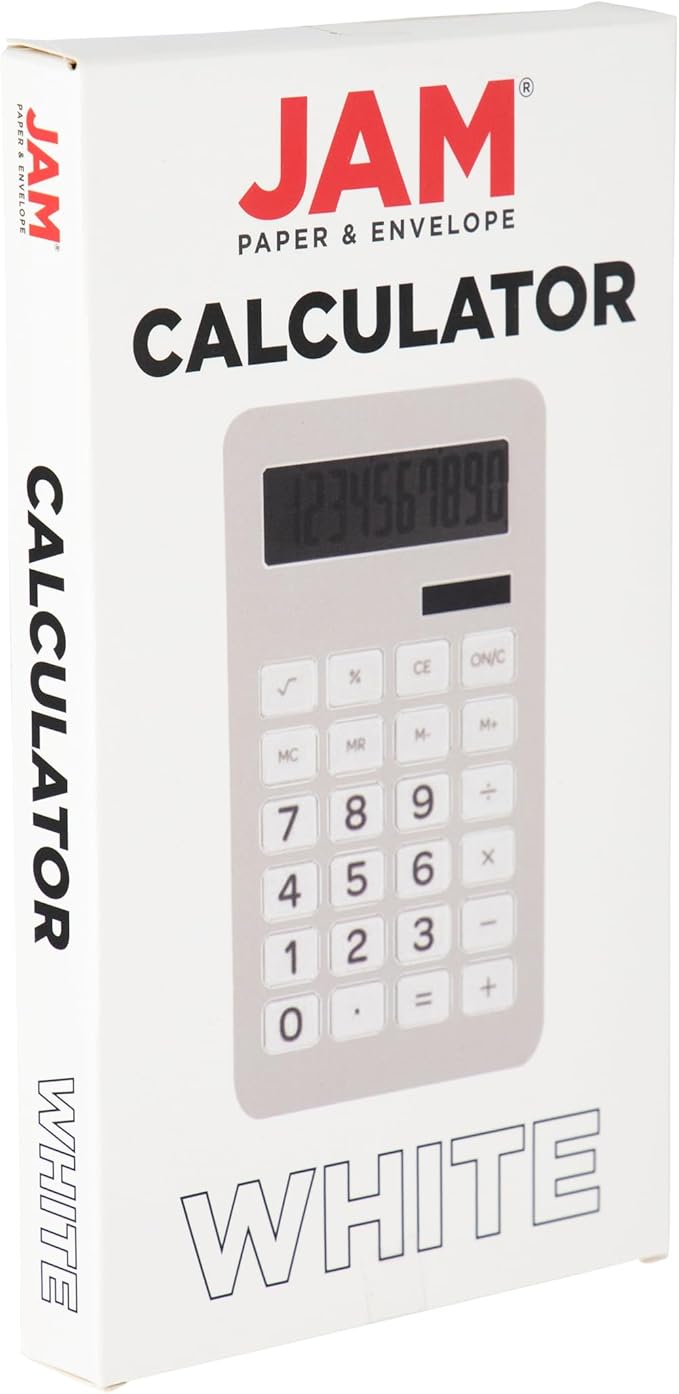 JAM PAPER Desktop Calculator - 10 Digit LCD Display - 3 3/4 x 6 3/4 Inches - White - Sold Individually